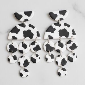 Large 5-Tier Cow Print - Handmade Earrings - Western Boho - Black & White